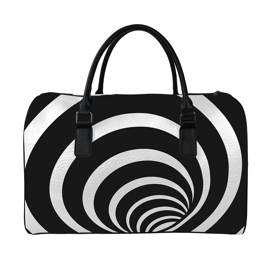 Black And White Optical Illusion Print Leather Duffle Bag