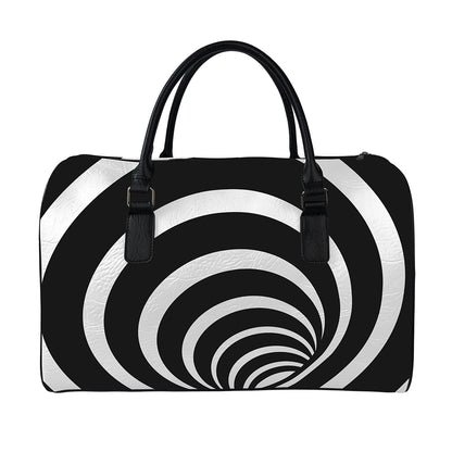 Black And White Optical Illusion Print Leather Duffle Bag