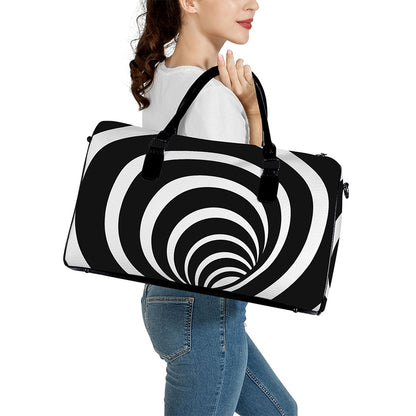 Black And White Optical Illusion Print Leather Duffle Bag