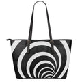 Black And White Optical Illusion Print Leather Tote Bag With Zipper