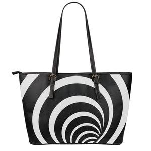 Black And White Optical Illusion Print Leather Tote Bag