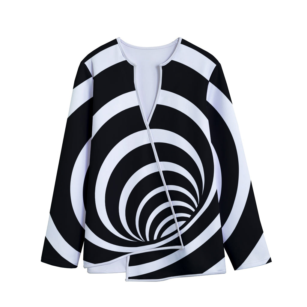 Black And White Optical Illusion Print Long Sleeve Short Coat