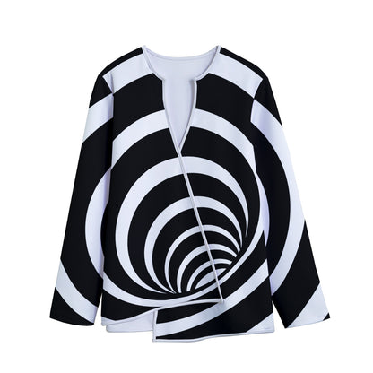 Black And White Optical Illusion Print Long Sleeve Short Coat