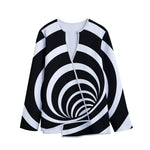Black And White Optical Illusion Print Long Sleeve Short Coat