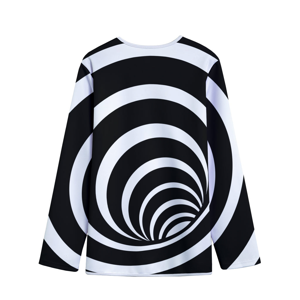Black And White Optical Illusion Print Long Sleeve Short Coat