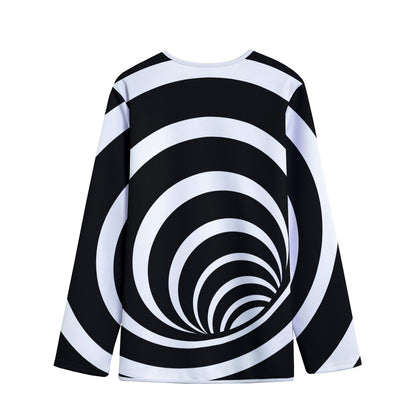 Black And White Optical Illusion Print Long Sleeve Short Coat