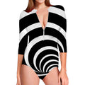 Black And White Optical Illusion Print Long Sleeve Swimsuit
