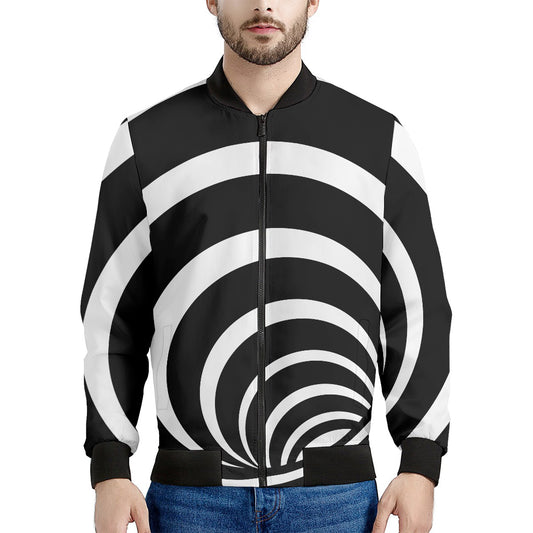 Black And White Optical Illusion Print Men's Bomber Jacket