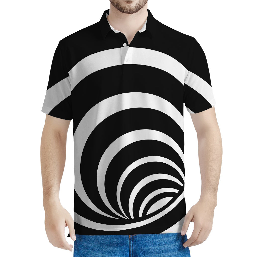 Black And White Optical Illusion Print Men's Polo Shirt