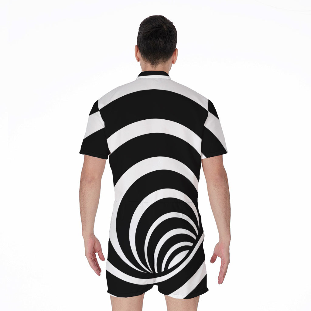 Black And White Optical Illusion Print Men's Rompers