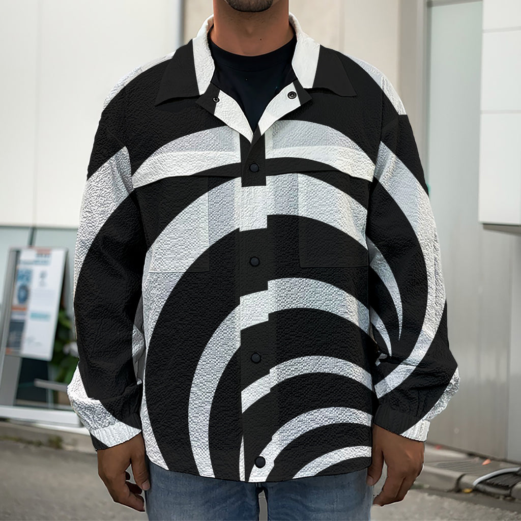Black And White Optical Illusion Print Men's Shirt Jacket