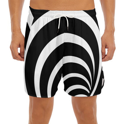 Black And White Optical Illusion Print Men's Split Running Shorts