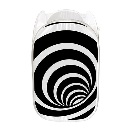Black And White Optical Illusion Print Mesh Laundry Hamper