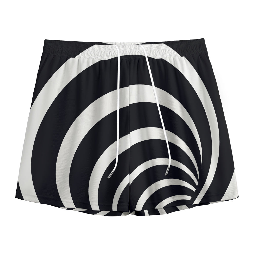 Black And White Optical Illusion Print Mesh Shorts