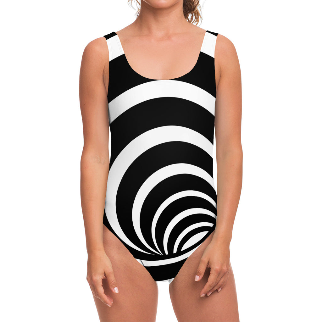 Black And White Optical Illusion Print One Piece Swimsuit
