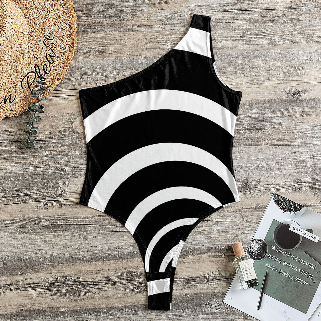 Black And White Optical Illusion Print One Shoulder Bodysuit