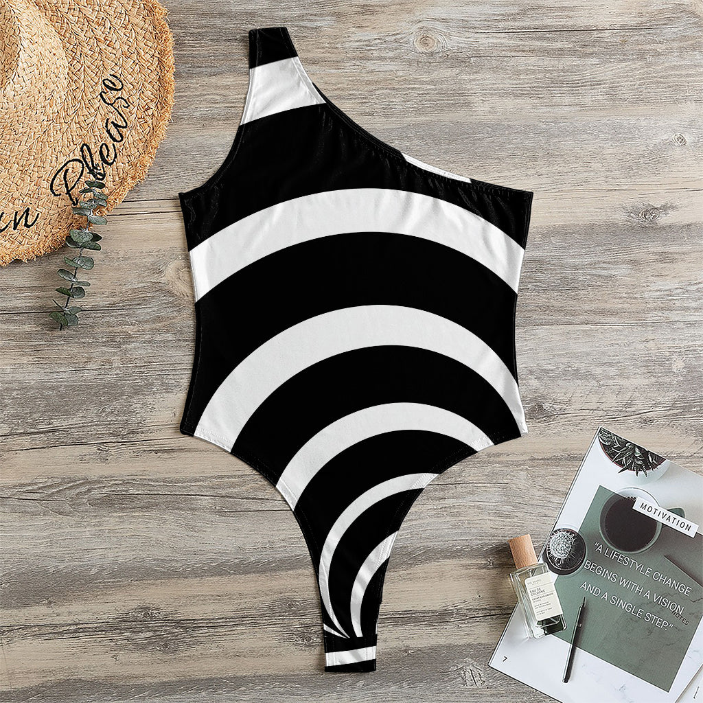Black And White Optical Illusion Print One Shoulder Bodysuit
