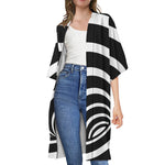 Black And White Optical Illusion Print Open Front Beach Cover Up