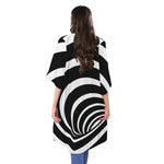 Black And White Optical Illusion Print Open Front Beach Cover Up