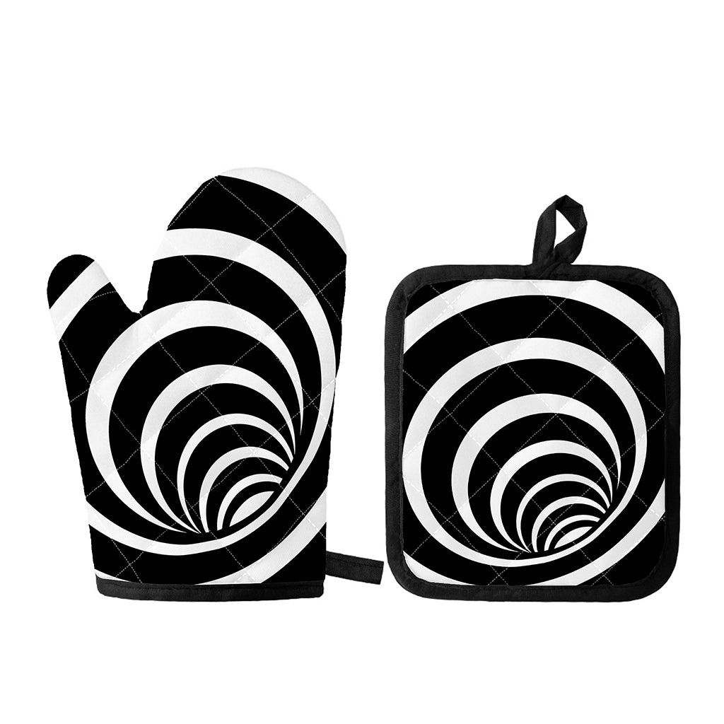 Black And White Optical Illusion Print Oven Mitt And Pot Holder Set