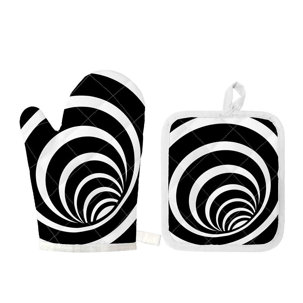 Black And White Optical Illusion Print Oven Mitt And Pot Holder Set