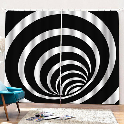 Black And White Optical Illusion Print Pencil Pleat Curtains