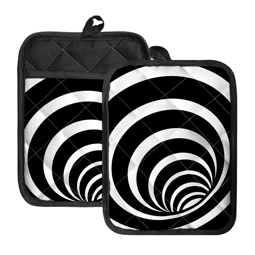Black And White Optical Illusion Print Pot Holders With Pocket