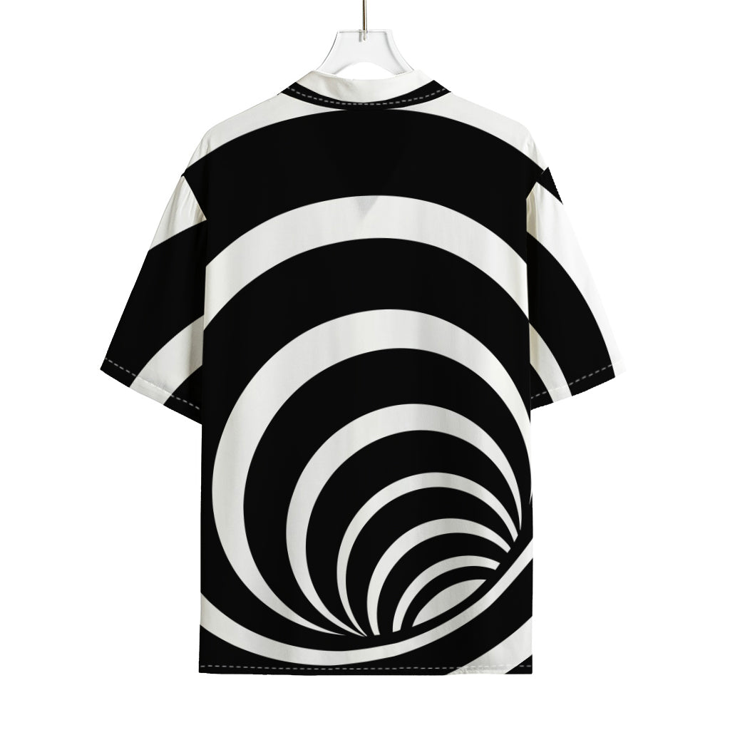 Black And White Optical Illusion Print Rayon Hawaiian Shirt