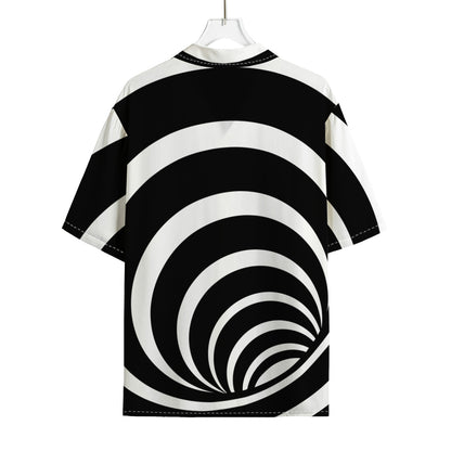 Black And White Optical Illusion Print Rayon Hawaiian Shirt