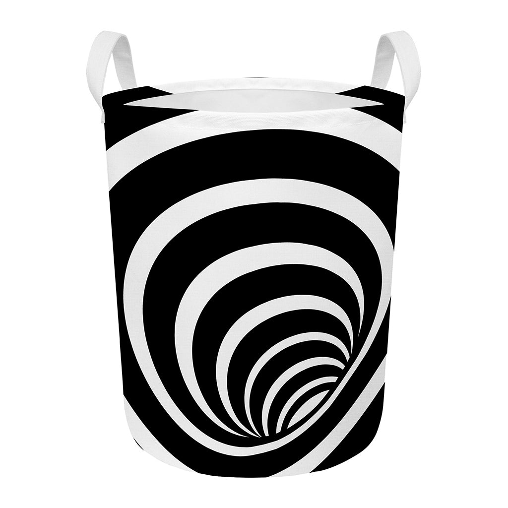 Black And White Optical Illusion Print Round Laundry Basket