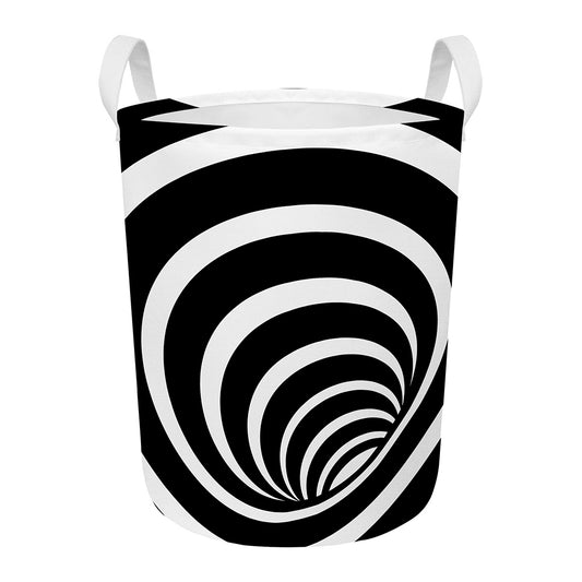 Black And White Optical Illusion Print Round Laundry Basket
