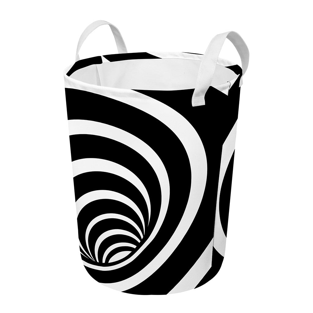Black And White Optical Illusion Print Round Laundry Basket