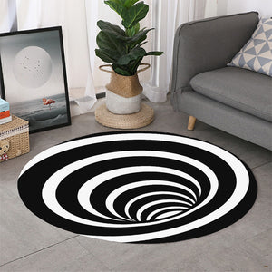 Black And White Optical Illusion Print Round Rug