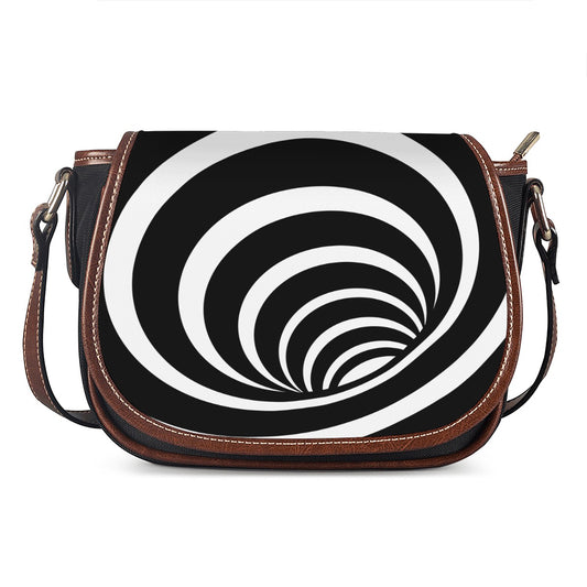 Black And White Optical Illusion Print Saddle Bag