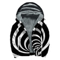 Black And White Optical Illusion Print Sherpa Lined Zip Up Hoodie