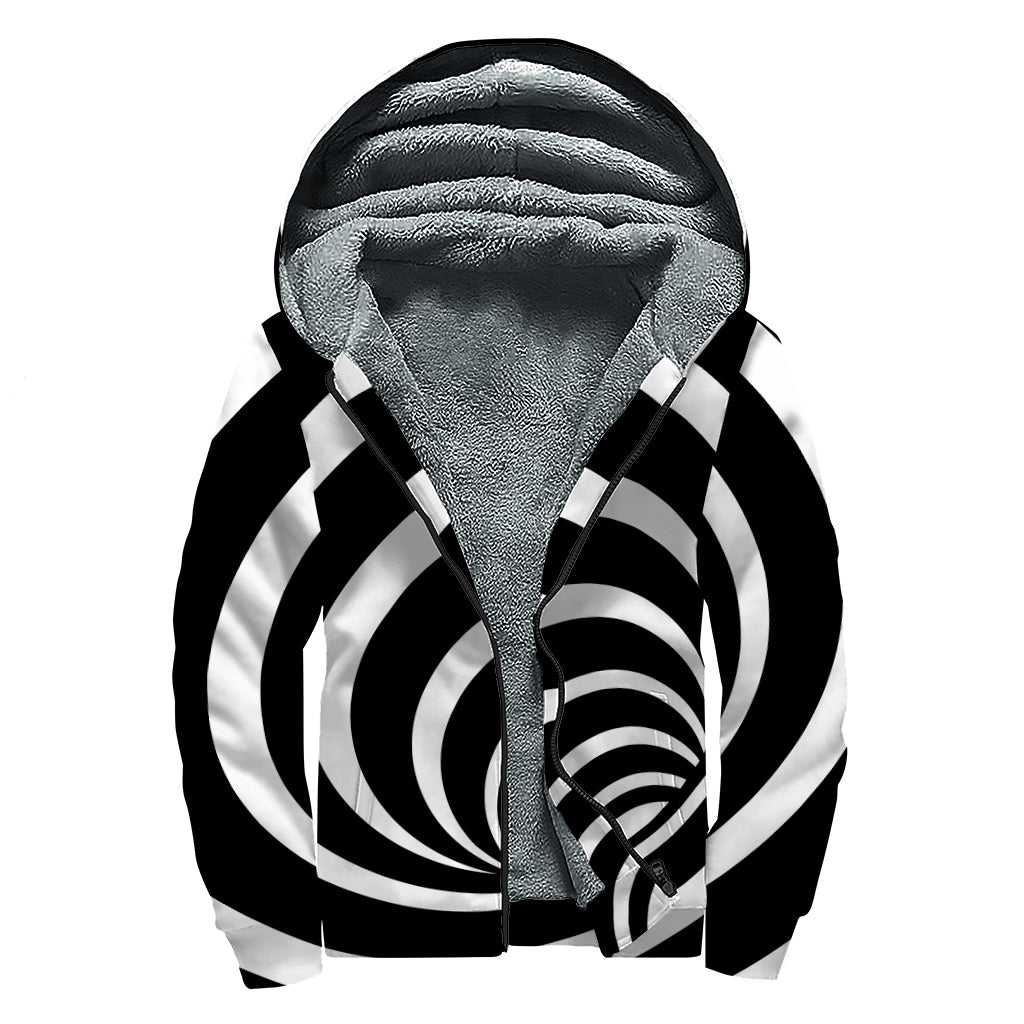 Black And White Optical Illusion Print Sherpa Lined Zip Up Hoodie