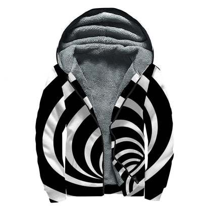 Black And White Optical Illusion Print Sherpa Lined Zip Up Hoodie