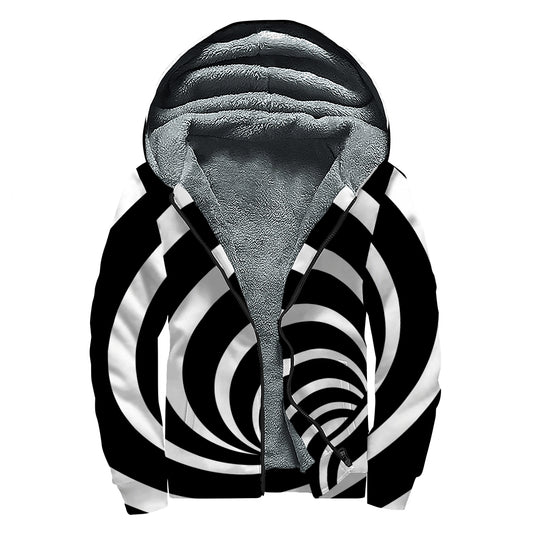Black And White Optical Illusion Print Sherpa Lined Zip Up Hoodie