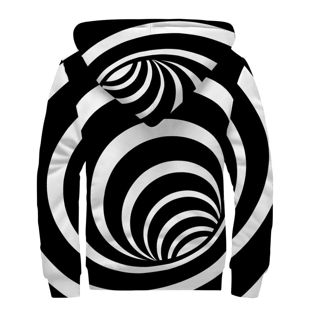 Black And White Optical Illusion Print Sherpa Lined Zip Up Hoodie