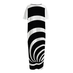 Black And White Optical Illusion Print Short Sleeve Long Nightdress