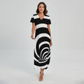 Black And White Optical Illusion Print Short Sleeve Maxi Dress
