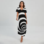Black And White Optical Illusion Print Short Sleeve Maxi Dress