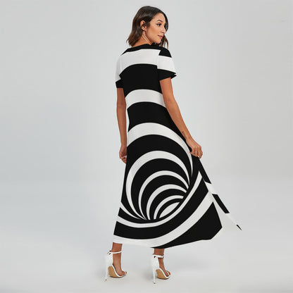 Black And White Optical Illusion Print Short Sleeve Maxi Dress