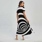 Black And White Optical Illusion Print Short Sleeve Maxi Dress