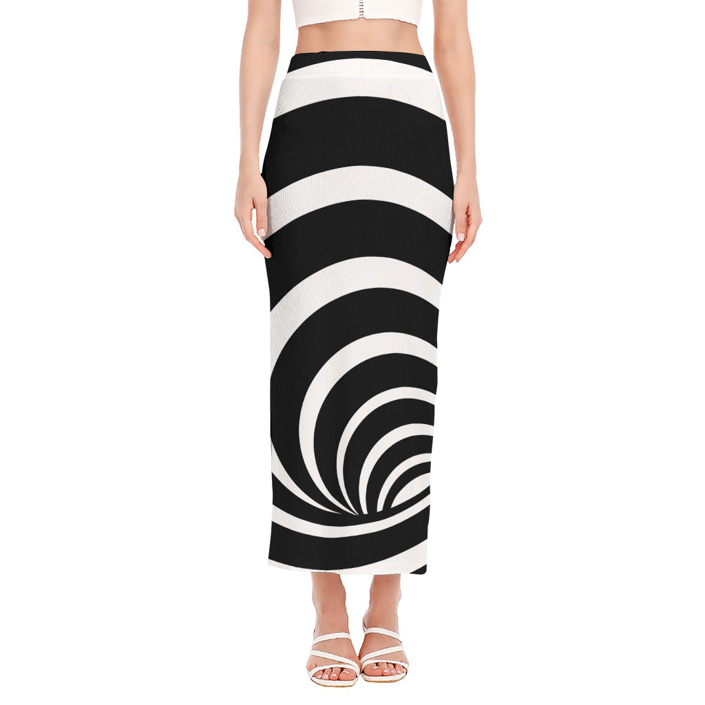 Black And White Optical Illusion Print Side Slit Maxi Skirt