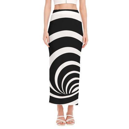Black And White Optical Illusion Print Side Slit Maxi Skirt