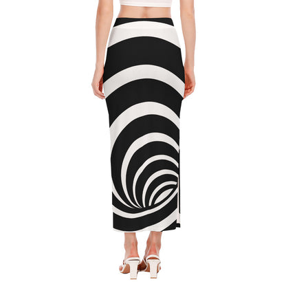 Black And White Optical Illusion Print Side Slit Maxi Skirt