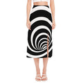 Black And White Optical Illusion Print Side Slit Midi Skirt