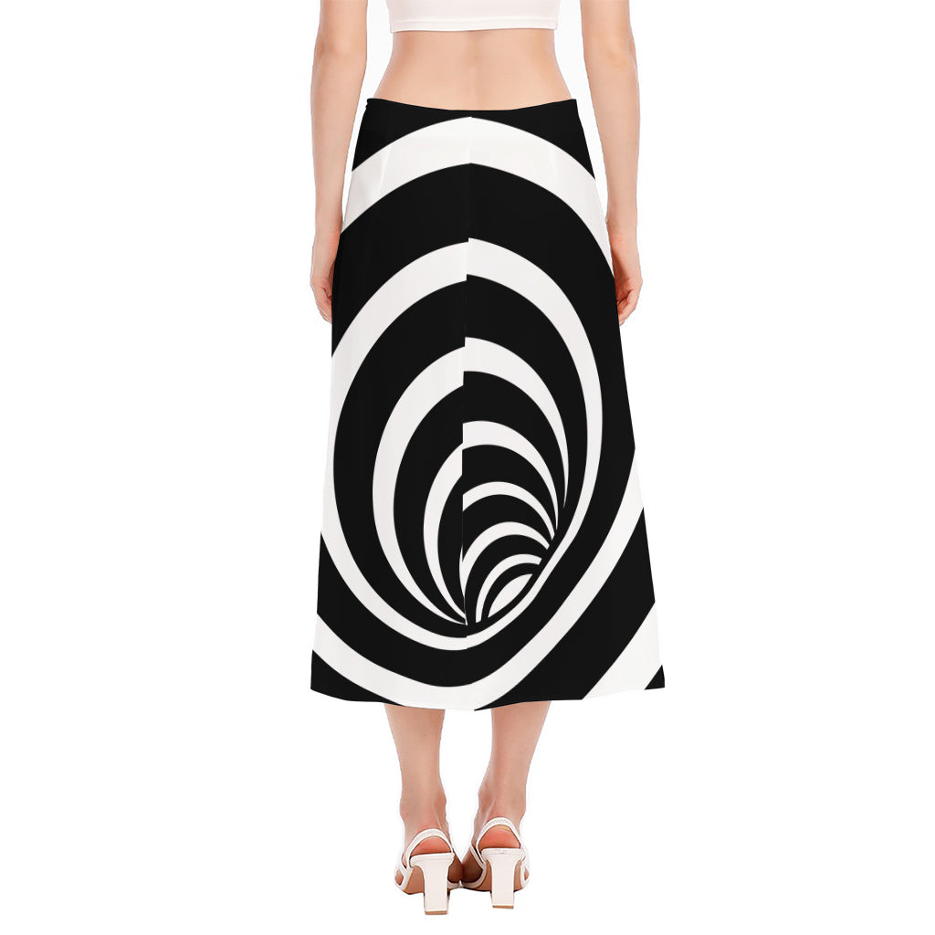 Black And White Optical Illusion Print Side Slit Midi Skirt
