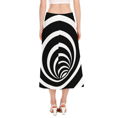 Black And White Optical Illusion Print Side Slit Midi Skirt